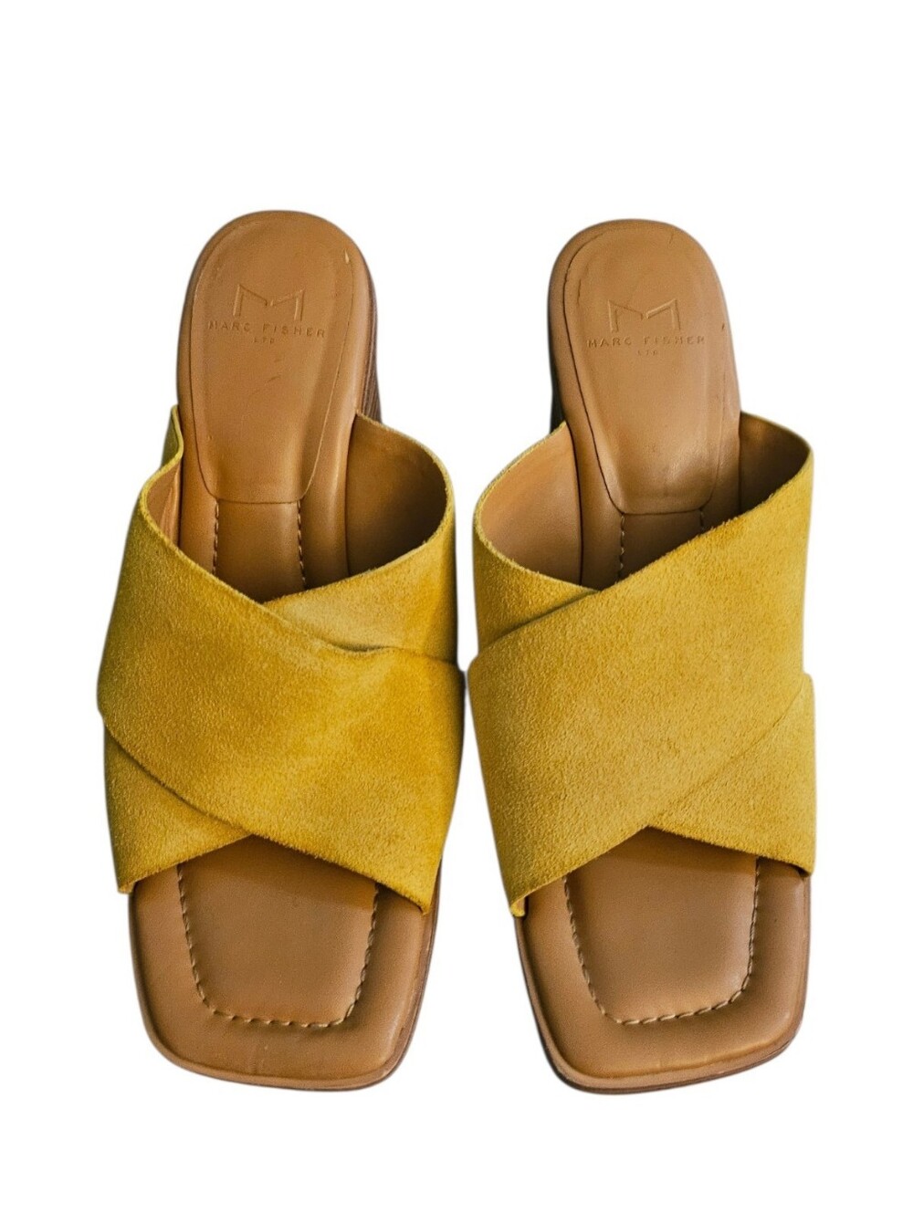 Marc Fisher Yellow Suede-Look Heeled Mules US 8M